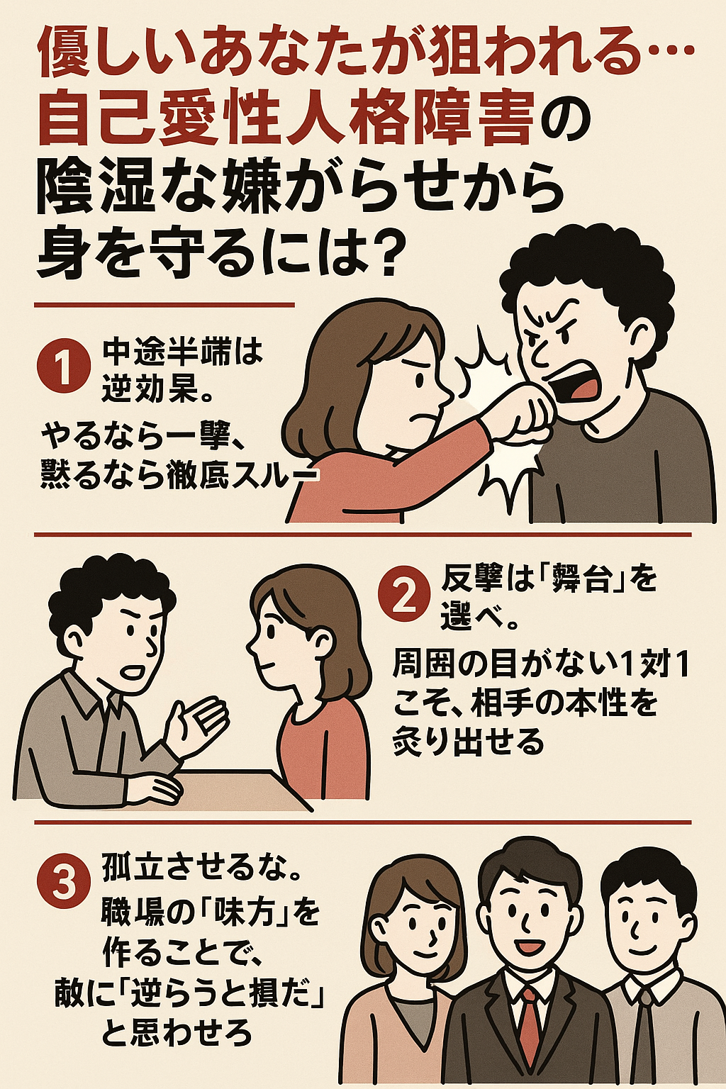 自己愛性人格障害の陰湿な嫌がらせから身を守るには？